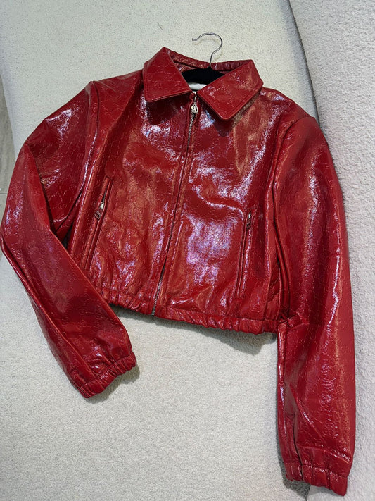 Bomber Cuero Grabado Rojo